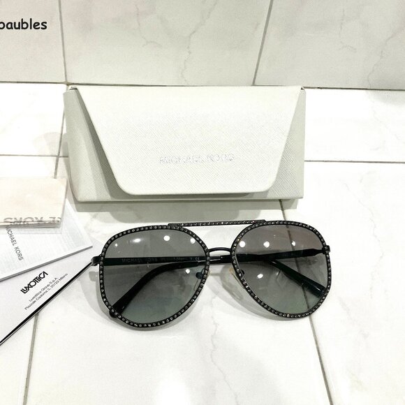Michael Kors Black Swarovski Miami Pilot / Aviator Sunglasses - NWT - Picture 1 of 15